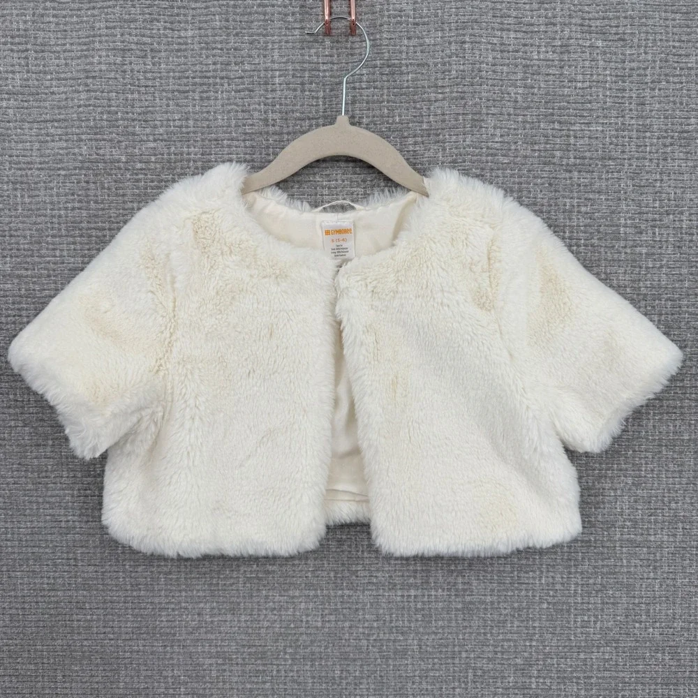 Gymboree‎ Faux Fur Shrug Bolero Ivory Cream White Kids Size S 5-6 Short Sleeve